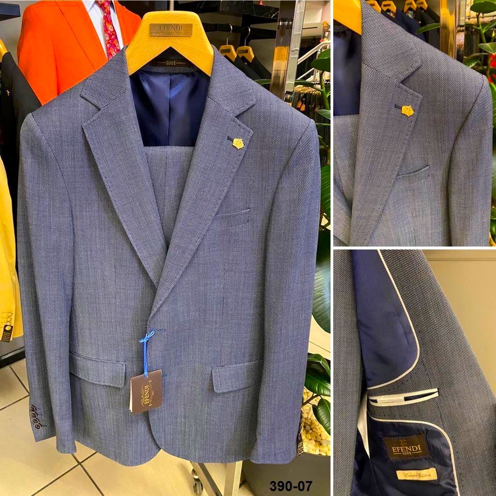 NWT Blue Needlepoint Suit ~ Super 120s Wool Notch Lapel with Pick Stitching